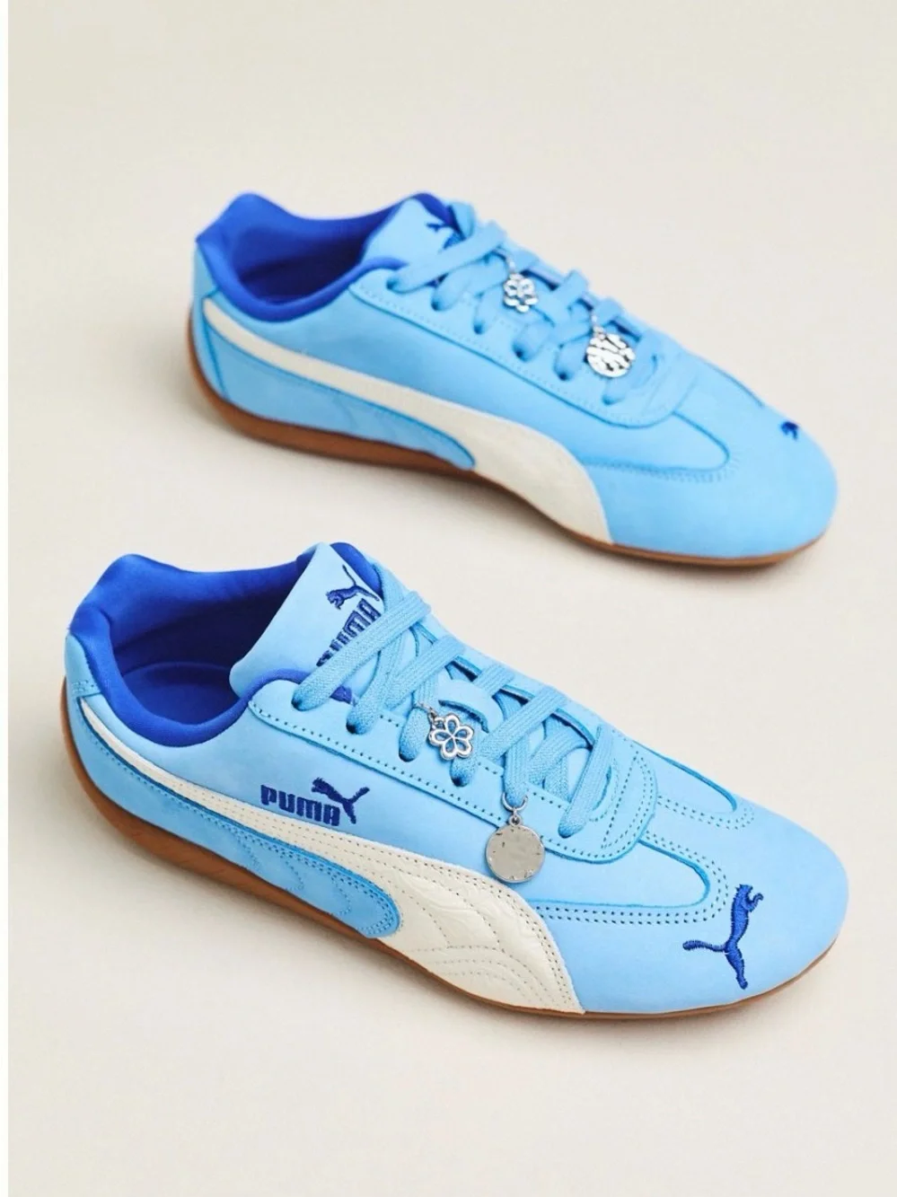 Puma Light Blue Suede Sneakers with White Stripe